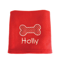 Personalised Red Dog Blanket with Appliqué Polka Dot Bone