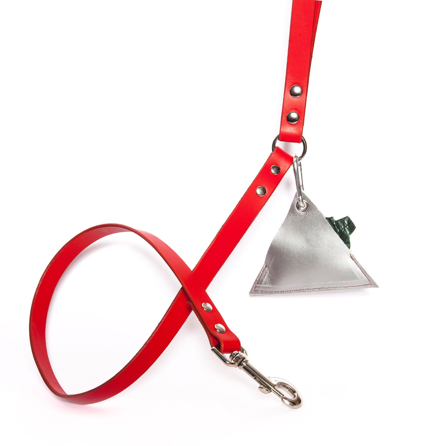 Triangle Leather Poo Bag Pouch on lead