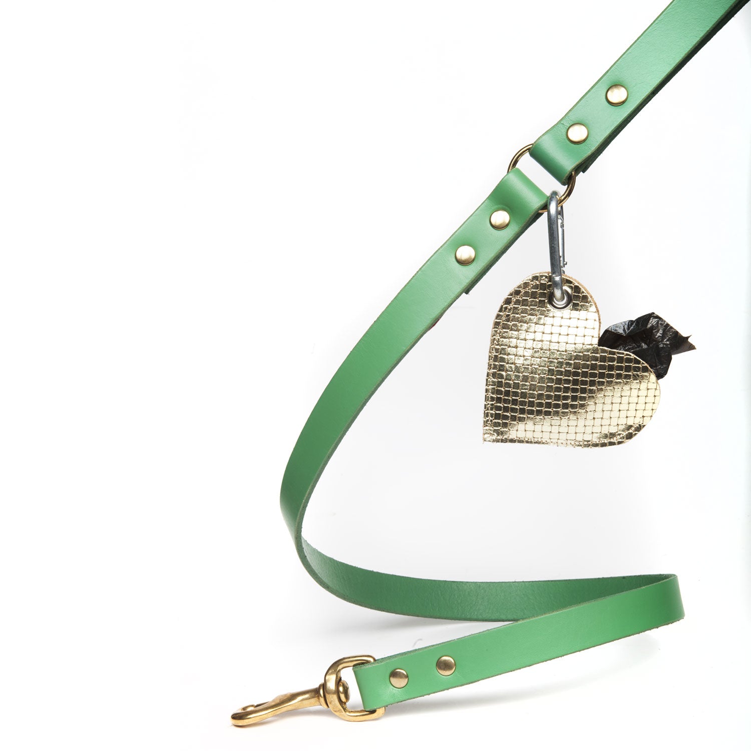 Gold Heart Leather Poo Bag Pouch