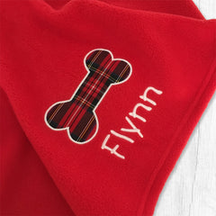 Personalised Christmas Dog Blanket with Red Tartan Bone