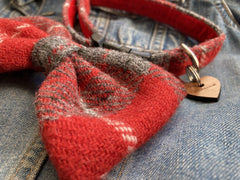 Ruby Red Harris Tweed Dog Collar With Detachable Bow Tie