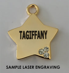 Sample laser engraving on gold dog id tags