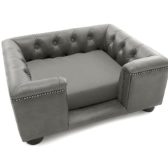 Sandringham Dog Sofa In Steel Faux Leather | Dog Chesterfields