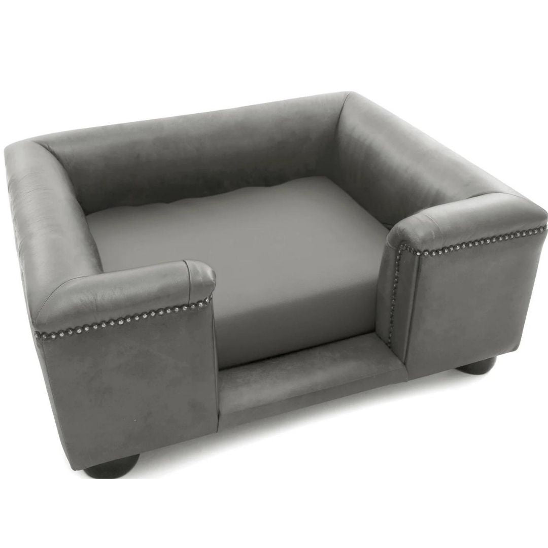 Sandringham Dog Sofa In Steel Faux Leather | Dog Chesterfields