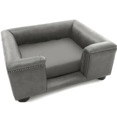 Sandringham Dog Sofa In Steel Faux Leather | Dog Chesterfields