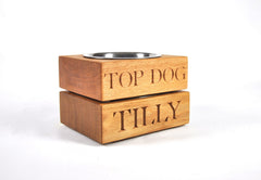 Personalised Solid Oak Single Dog Bowl