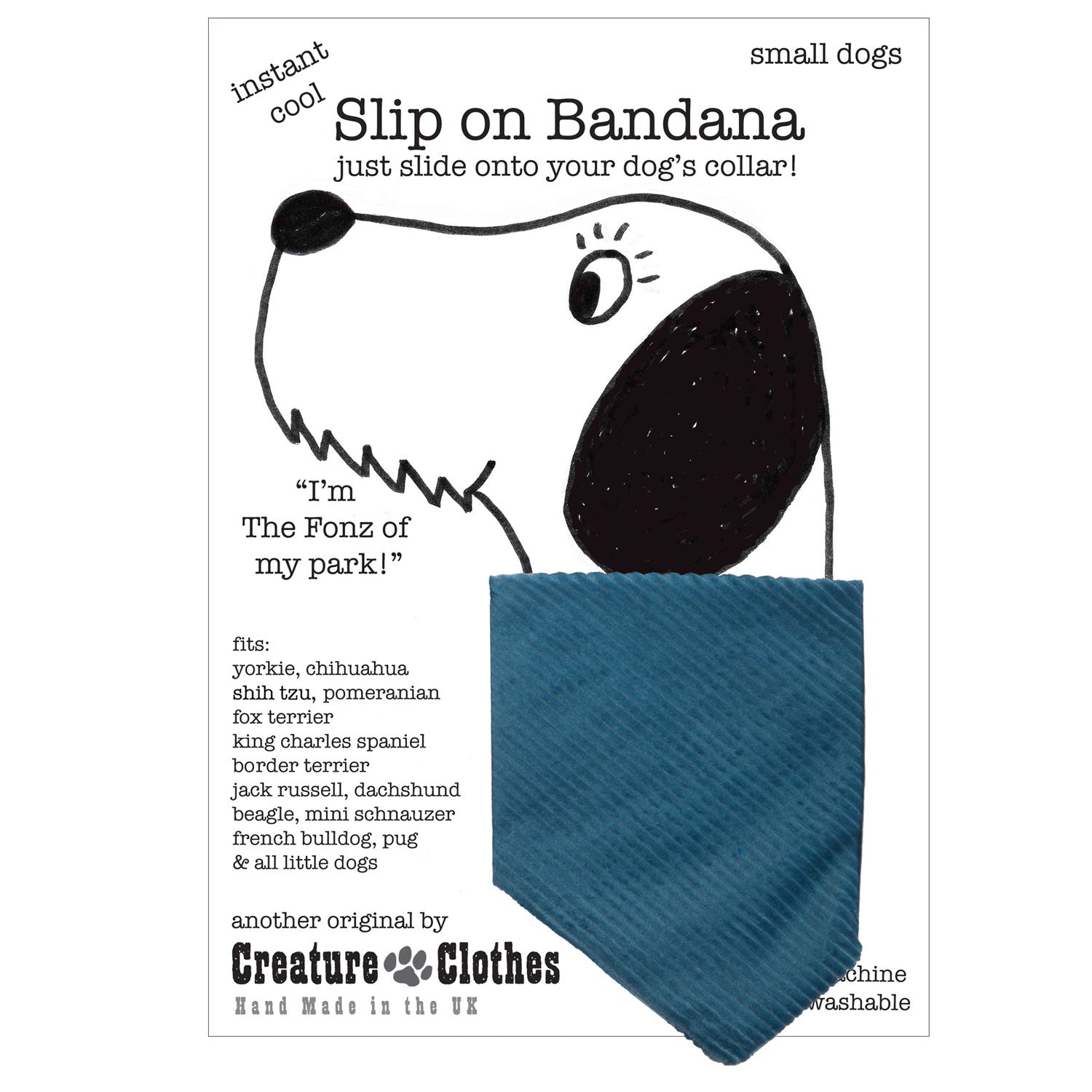 Creature Clothes Slip On Dog Bandana Smokey Blue Corduroy