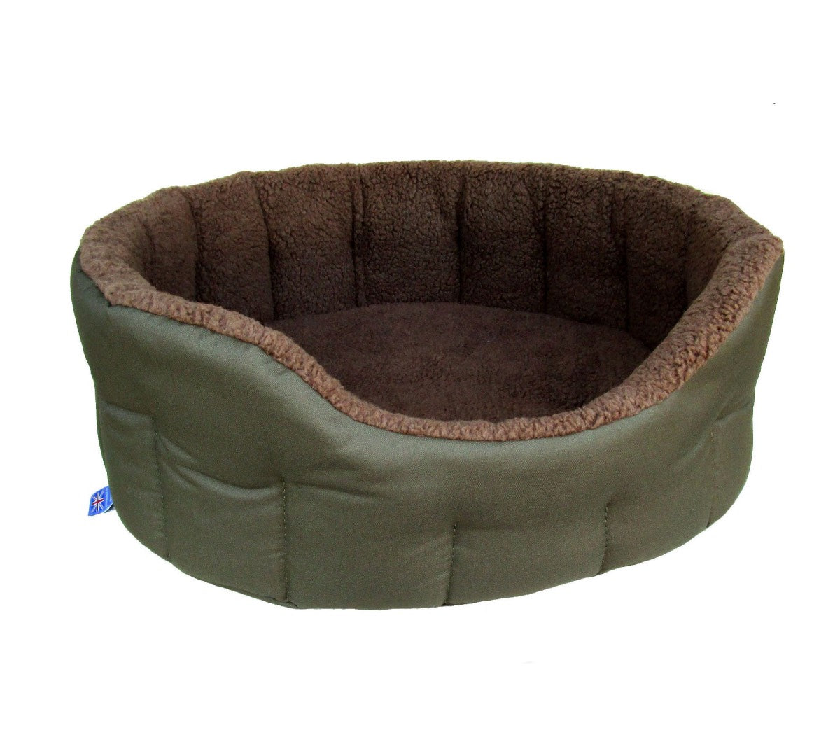 Heavy Duty Green Polyester With Mushroom Fleece Oval Dog Bed | Made in the UK