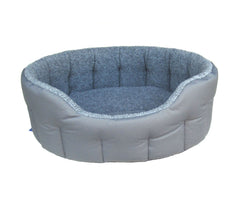 Heavy Duty Grey Polyester With Silver Fleece Oval Dog Bed | Made in the UK