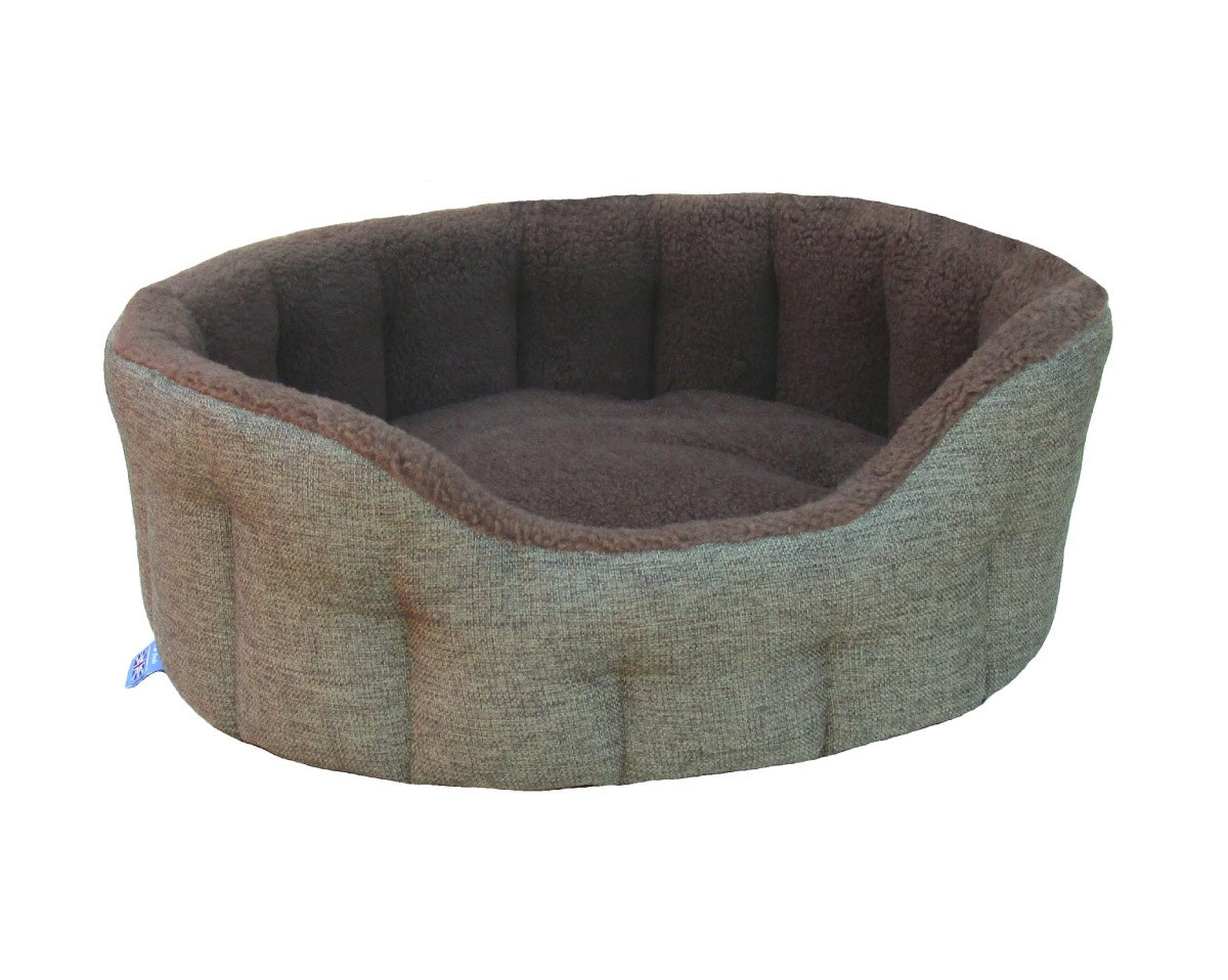 Tweed Basket Weave With Mushroom Fleece Softee Dog Bed | UK