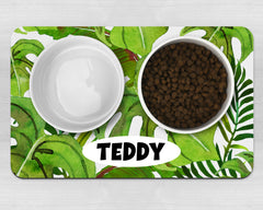 Personalised Tropical Leaves Neoprene Pet Bowl Placemat