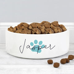 Personalised Blue Paw Print Name 14cm Medium Pet Bowl