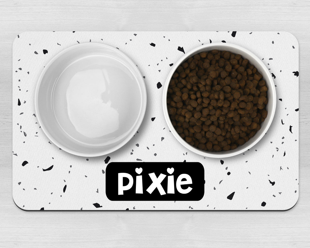 Personalised White Terrazzo Design Neoprene Pet Bowl Placemat