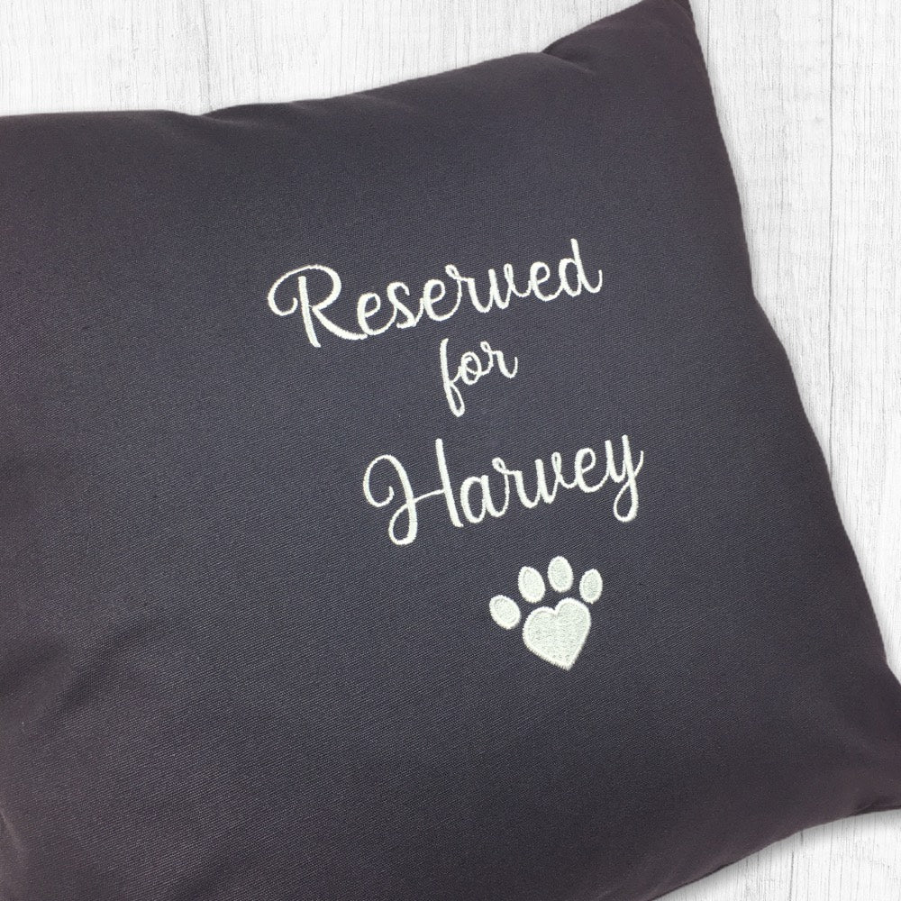 personalised reserved for the dog cushion at Chelsea Dogs