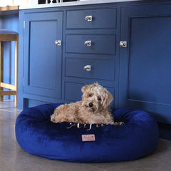 Personalised Donut Dog Bed In Cobalt Blue Velvet by Miaboo