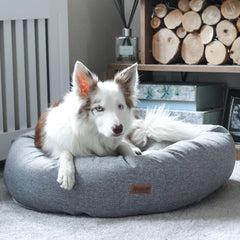 Luxury Misty Grey Weave Donut Dog Bed | Miaboo