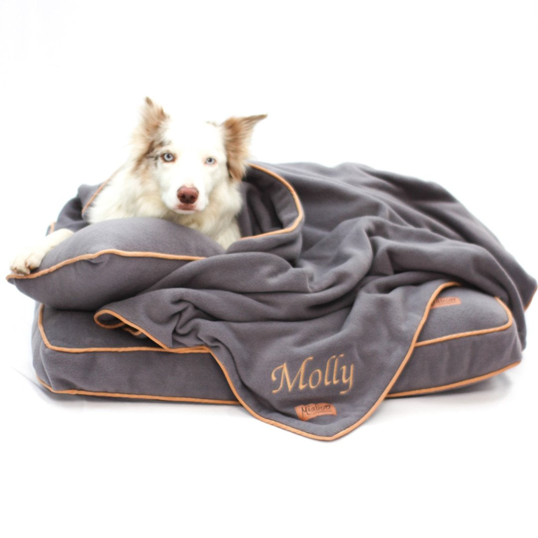 Personalised Slate Grey Fleece Dog Bed Set by Miaboo