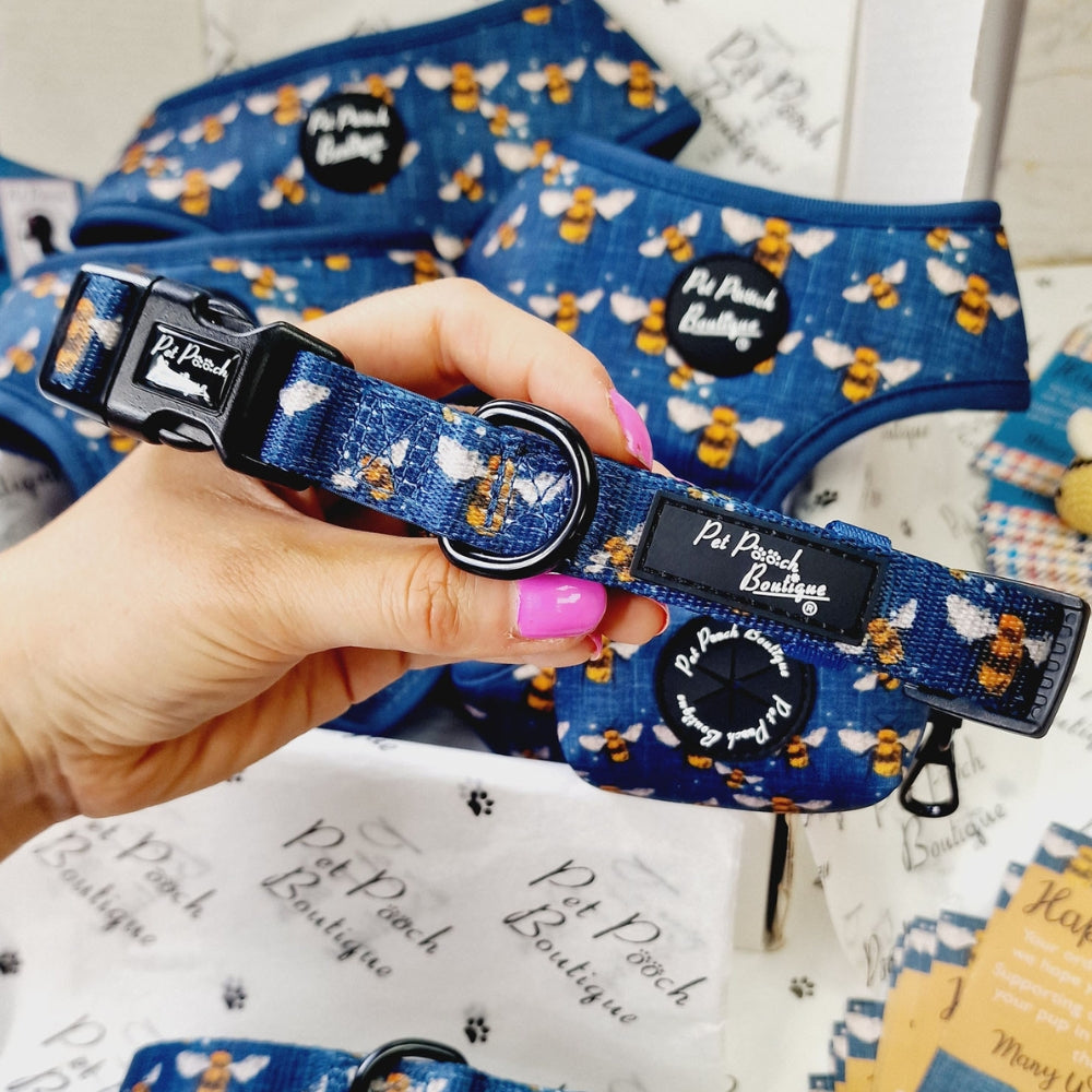 Blue Buzzy Bumble Bee Dog Collar
