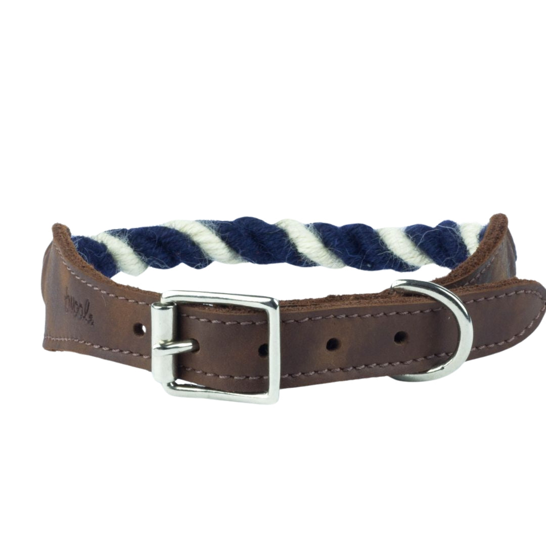 Blue and White 100% British Wool Dog Collar