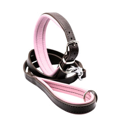 Dogs & Horses Luxury Padded Leather Dog Collar and Lead Set Pink