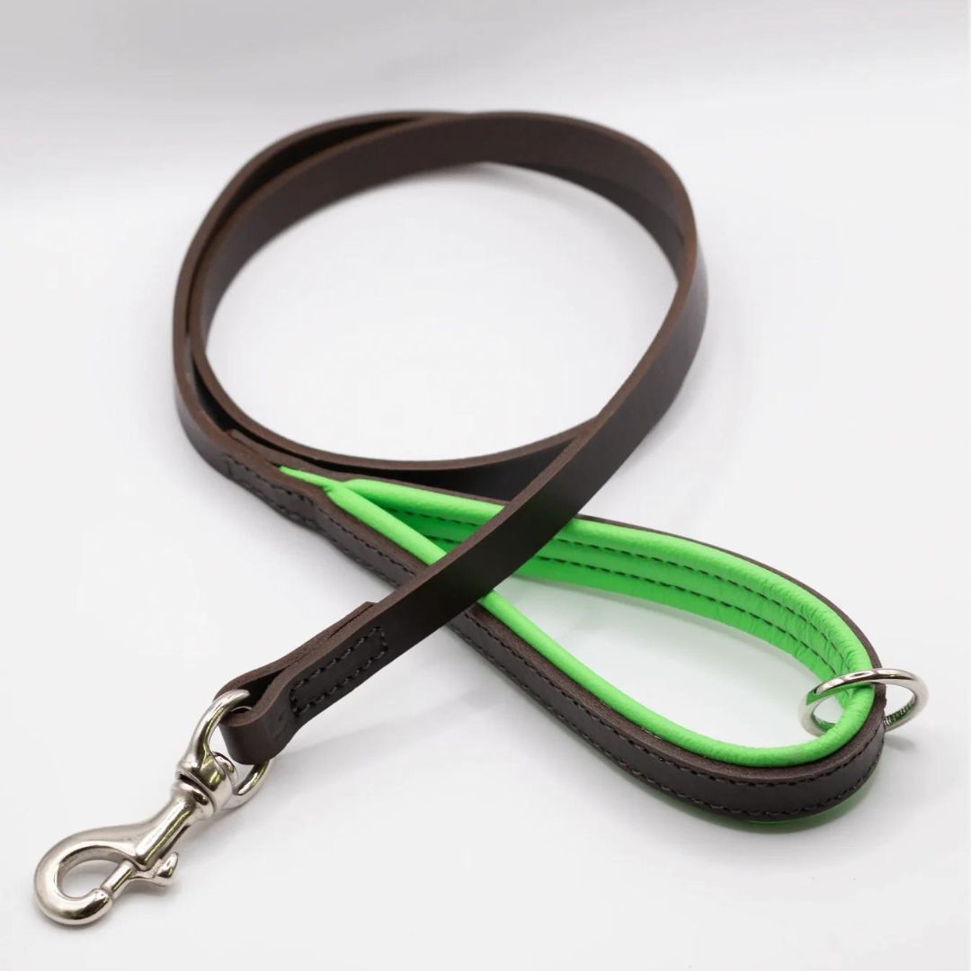 Dogs & Horses Luxury Padded Leather Dog Leads Green