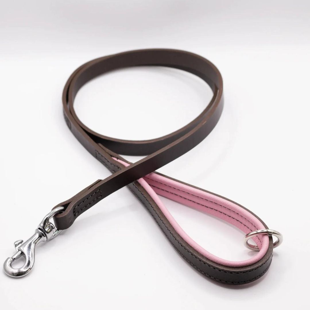 Dogs & Horses Luxury Padded Leather Dog Leads Pink