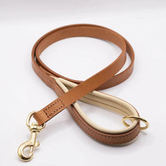 Dogs & Horses Luxury Padded Leather Dog Leads Tan and Cream