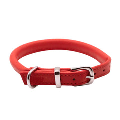Dogs & Horses Rolled Leather Dog Collar Red