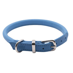 Dogs & Horses Rolled Leather Dog Collar Blue