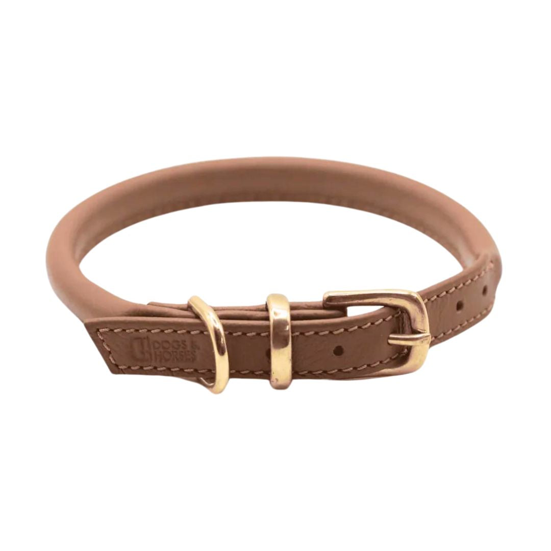 Dogs & Horses Rolled Leather Dog Collar Tan