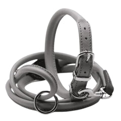 Dogs & Horses Rolled Leather Dog Collar and Lead Set Grey