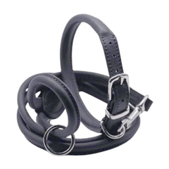 Dogs & Horses Rolled Leather Dog Collar and Lead Set Navy