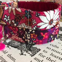 Floral Handmade Corduroy Dog Collar in Plum or Ruby