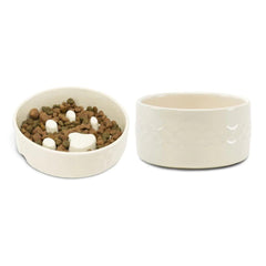 Icon 2 Piece Dog Slow Feeder & Water Bowl Set - Cream