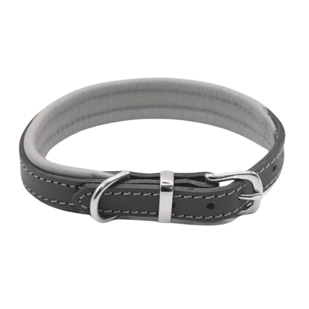 Luxury Grey Padded Leather Dog Collar by Dogs & Horses