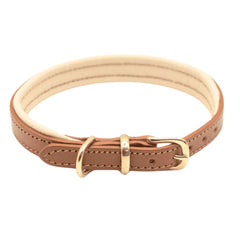 Luxury Padded Leather Dog Collar Tan & Cream by Dogs & Horses