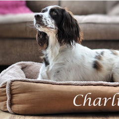 Personalised Caramel Fleece Cradle Dog Bed