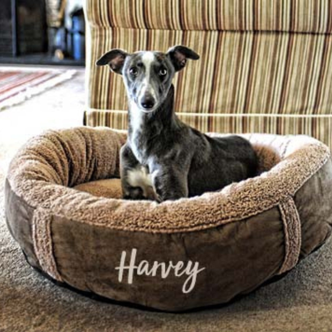 Personalised Cookie Dough Brown Fleece Donut Dog Bed