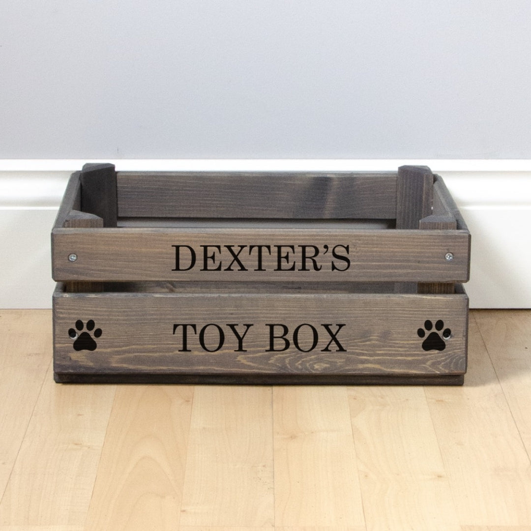 Personalised Grey Wooden Dog Toy Box