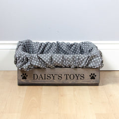 Personalised Grey Wooden Dog Toy Box With Liner