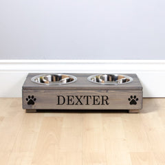Personalised Grey Wooden Double Dog Bowl Feeder