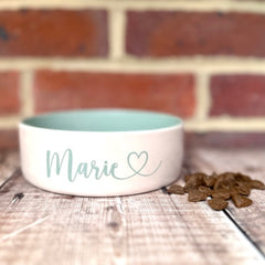 Personalised Heart Font Dog Bowls With Painted Inside