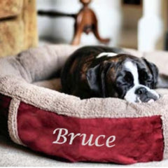 Personalised Winterberry Red Fleece Donut Dog Bed