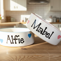 Personalised Ceramic Love Hearts Dog Bowls