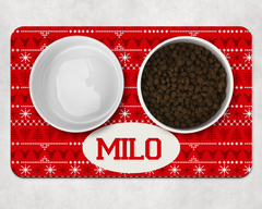 Personalised Christmas Jumper Reindeer & Snowflakes Dog Bowl Placemat