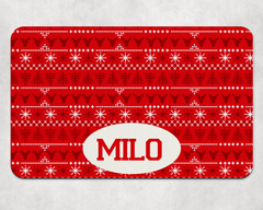 Personalised Christmas Jumper Reindeer & Snowflakes Dog Bowl Placemat