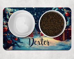 Personalised Christmas Scene Dog Bowl Placemat