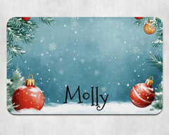 Personalised Festive Bauble & Snow Scene Dog Bowl Placemat
