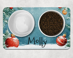 Personalised Festive Bauble & Snow Scene Dog Bowl Placemat