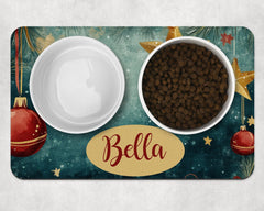 Personalised Festive Baubles Dog Bowl Placemat